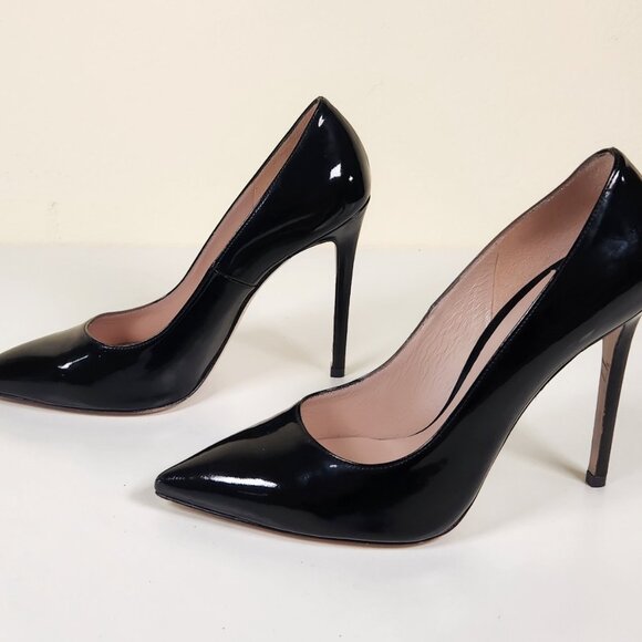 Stuart Weitzman Black Patent Pointed-Toe Stiletto Pumps - Picture 2 of 5